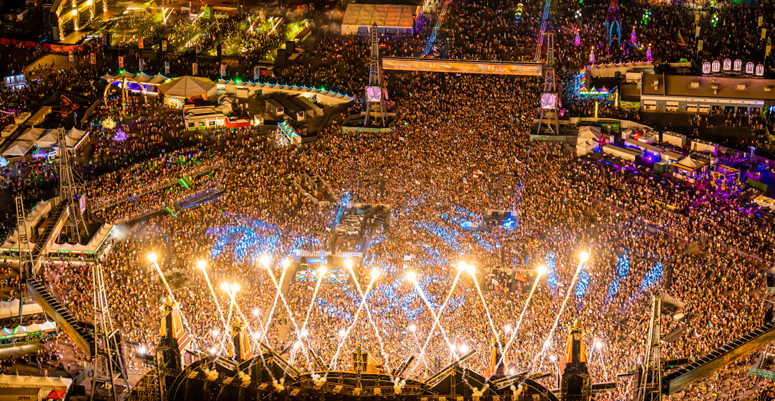 Aerial view of EDC Las Vegas from a helicopter