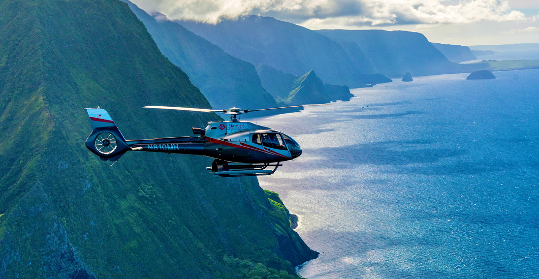 Enjoy views of Molokai and the largest sea cliffs on your air tour with Maverick Helicopters