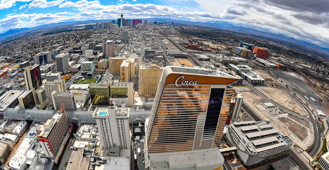 Circa Resort & Casino, part of the downtown Las Vegas skyline, seen from above
