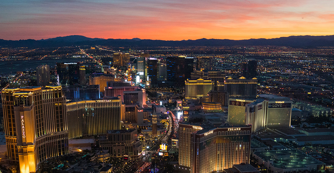 Sunset views of the Las Vegas Strip on your sunset proposal with Maverick Helicopters
