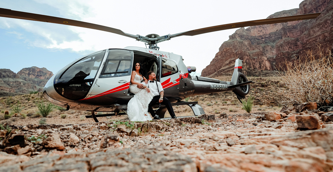 An intimate and romantic Grand Canyon wedding with a sunset helicopter flight