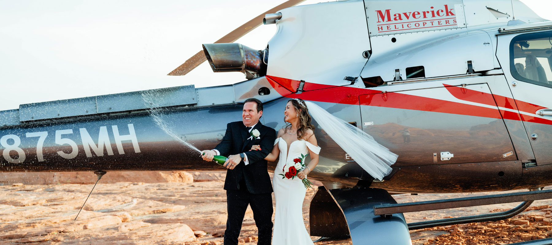 Maverick Helicopters aircraft landed on a private plateau at Valley of Fire